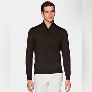 Suit Supply Dark Brown Half Zip Pure Australian Merino Wool Sweater Mens XL
